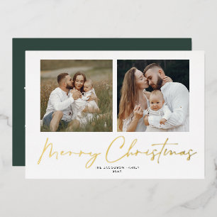 Vœux En Aluminium Carte de Noël moderne manuscrite avec 2 photos