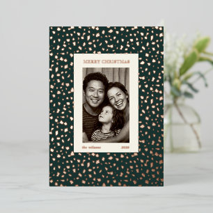 Vœux En Aluminium Carte de Noël Moderne Vert Foncé Rose Gold Confett