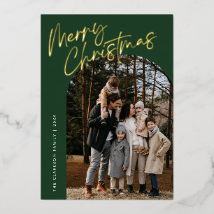 Vœux En Aluminium Carte de Noël Moderne Verte avec Écriture Joyeux N