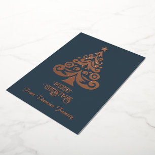 Vœux En Aluminium Carte de Noël personnalisée bleu foncé avec feuill