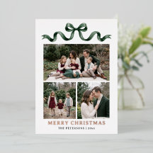 Carte de Noël photo avec ruban vert aquarelle mode
