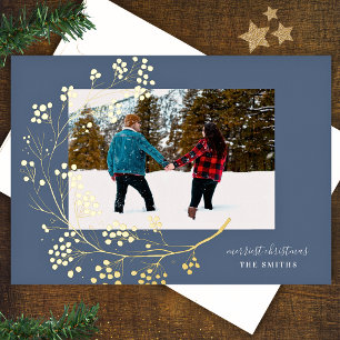 Vœux En Aluminium Carte de Noël photo hiver or naturel bleu joyeux N