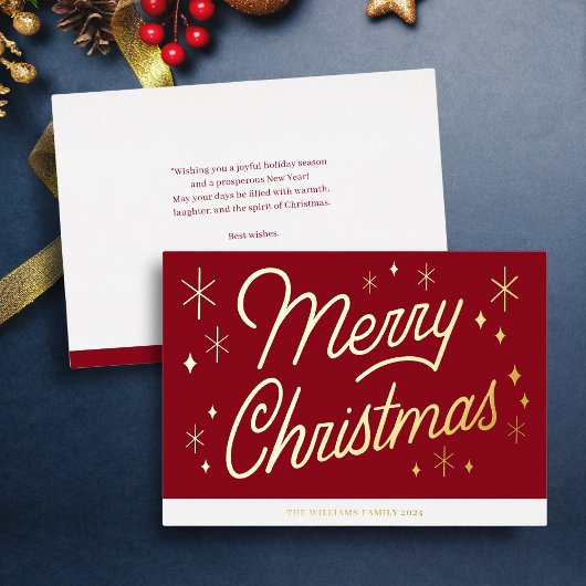 Vœux En Aluminium Carte de Noël Red Script Gold Foil