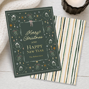 Vœux En Aluminium Carte de Noël vert foncé avec véritable feuille d'
