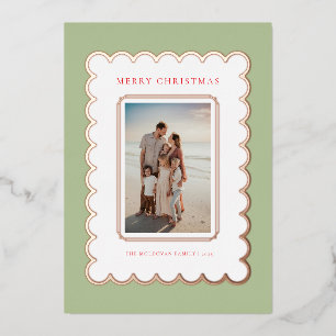 Vœux En Aluminium Carte de Noël verte et Rose Gold Foil