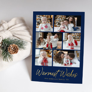 Vœux En Aluminium Carte de voeux Navy 6 Photos Collage Script Chaleu