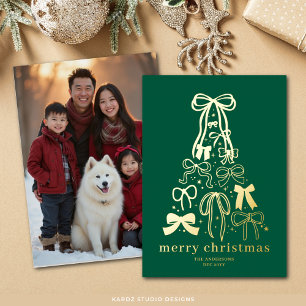 Vœux En Aluminium Carte Gold Foil de Noël Green Tree