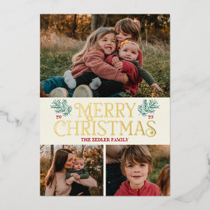 Vœux En Aluminium Carte photo de Noël Vintage Foil personnalisé