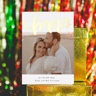 Vœux En Aluminium Cheers Lettrés à la main Photo Gold Foil Carte de