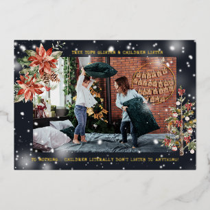Vœux En Aluminium Et Les Enfants Écoutent   Carte photo de Noël amus