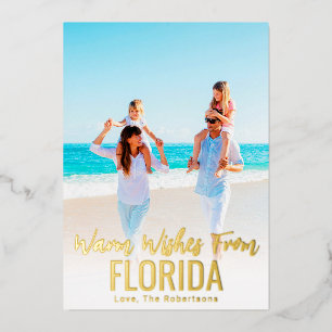 Vœux En Aluminium Family Beach Photo Carte de Noël Gold Foil State