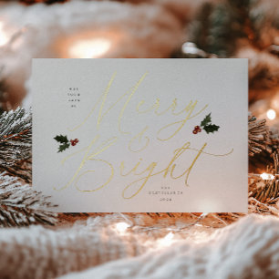 Vœux En Aluminium Festive Holly Merry et Bright Foil Carte de vacanc