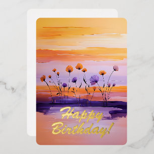 Vœux En Aluminium Joyeuse carte d'huile d'anniversaire Coucher de so