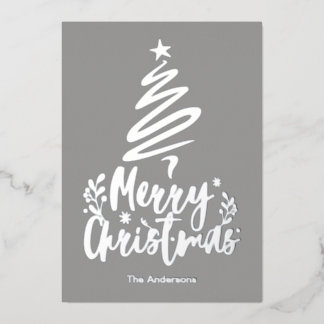 Vœux En Aluminium Joyeux Noël Arbre Argent Carte de Noël