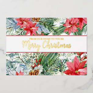 Vœux En Aluminium Joyeux Noël Pointsettia Pine Foil Carte de vacance