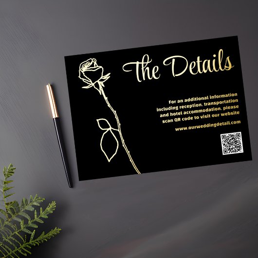 Vœux En Aluminium Rose noir et or code QR carte de détails