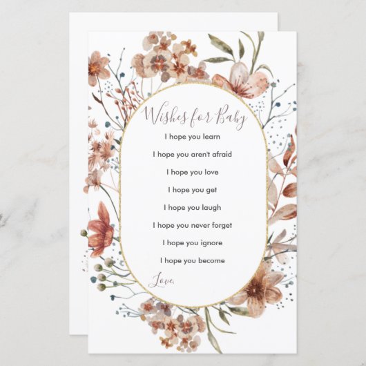 Voeux Fleur sauvage d'automne pour carte bébé (Devant / Derrière)