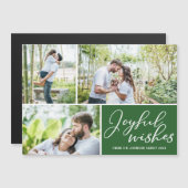 Voeux Joyeux Vert 3 Photo Carte Magnet de Noël (Devant / Derrière)