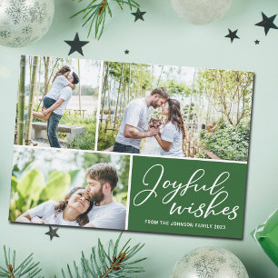 Voeux Joyeux Vert 3 Photo Carte Magnet de Noël