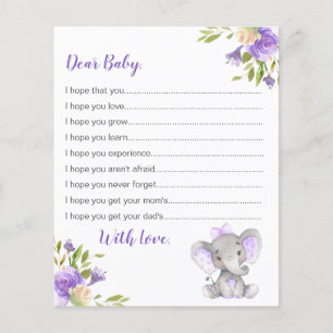 Voeux pour Cartes Bébé Purple Girl Elephant Douche
