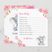 Voeux pour les cartes pour bébés Pink Girl Elephan (Devant / Derrière)