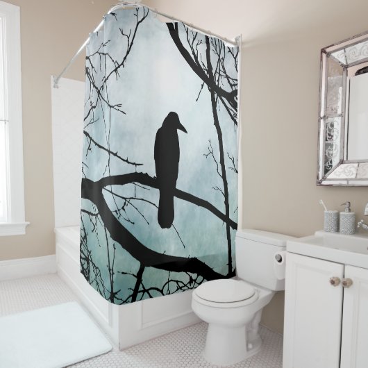 vogel 77 Crow Raven Douchegordijn (In situ)