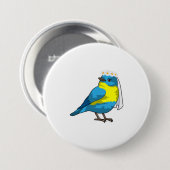 Vogel als bruid met bloemenkrans ronde button 7,6 cm (Voorkant /achterkant)