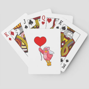 Vogel als Bruid met Sluier & Hartballon Pokerkaarten