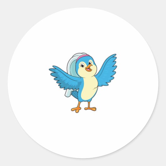 Vogel als bruid met sluier ronde sticker (Voorkant)
