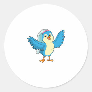 Vogel als bruid met sluier ronde sticker