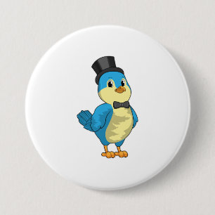 Vogel als Bruidegom met Lint Ronde Button 7,6 Cm