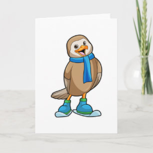 Vogel als skiër met ski en sjaal kaart