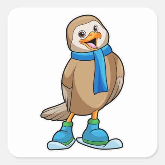 Vogel als Skier met Ski & Scarf Vierkante Sticker (Voorkant)