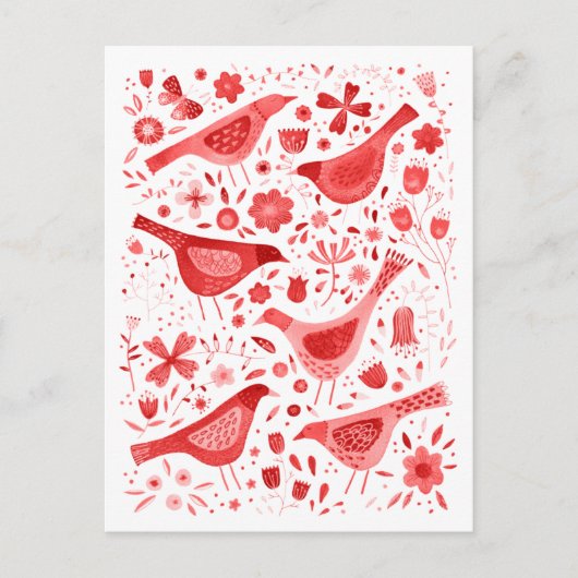 Vogel Aquarel Rood Feestdagenkaart (Voorkant)