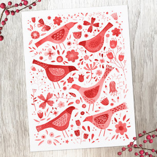 Vogel Aquarel Rood Feestdagenkaart