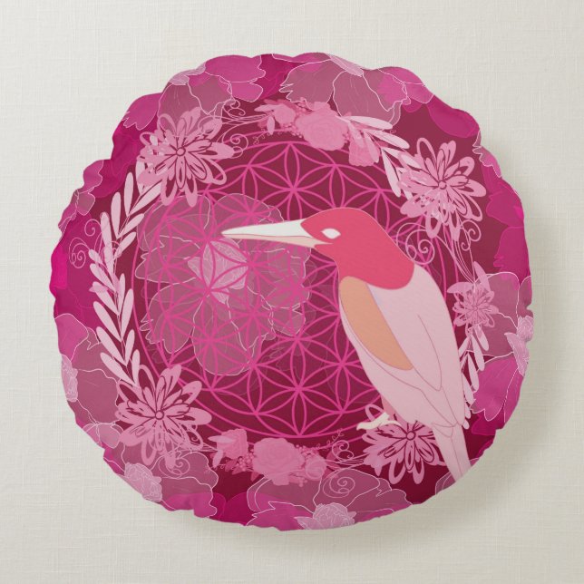 Vogel bloem des levens rond kussen (Voorkant)