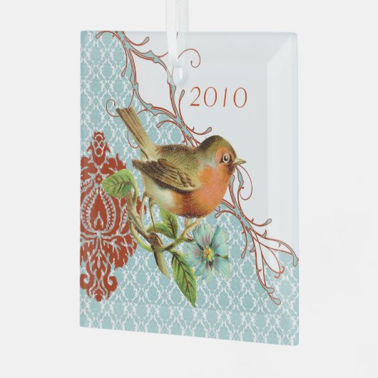  Vogel Damask Kerstversiering Glas Ornament (Voorkant links)