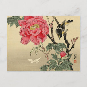 Vogel die naar een vlinder kijkt briefkaart