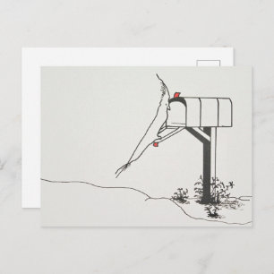 Vogel die op Post bij de Brievenbus wacht Briefkaart
