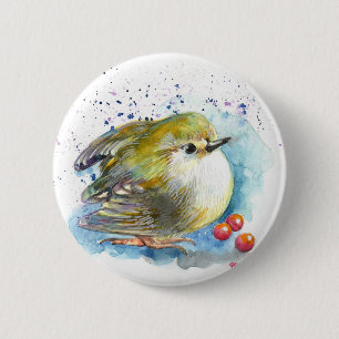 Vogel en bessen ronde button 5,7 cm