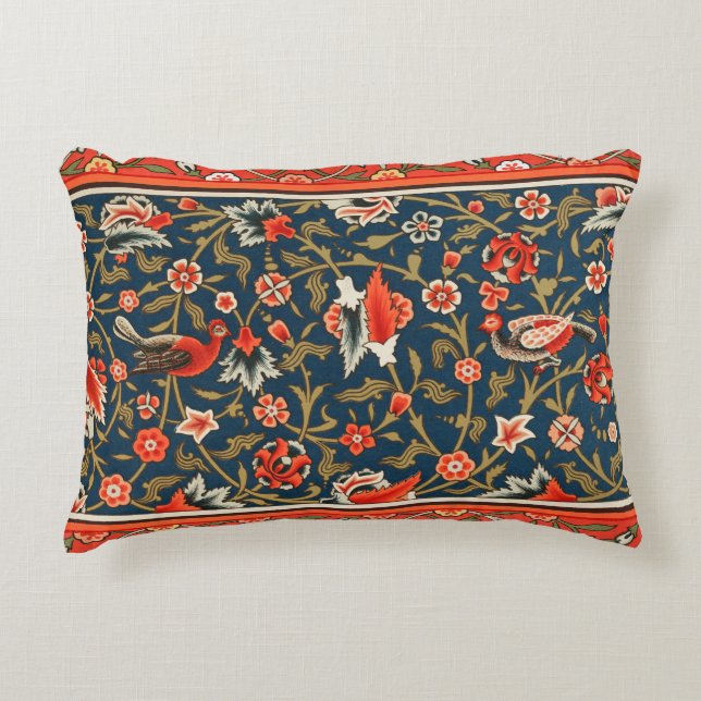 Vogel en bloem Perzisch blauw rood patroon Accent Kussen (Voorkant)