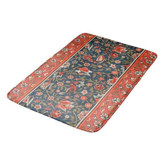 Vogel en bloem Perzisch blauw rood patroon Badmat (Gekanteld)