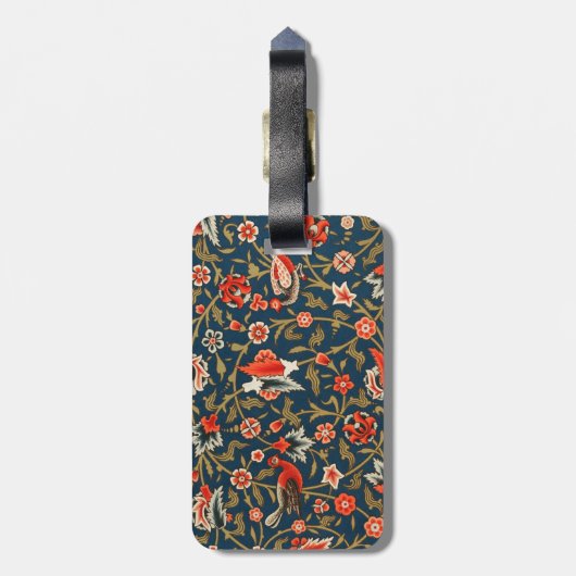 Vogel en bloem Perzisch blauw rood patroon Bagagelabel (Achterkant verticaal)