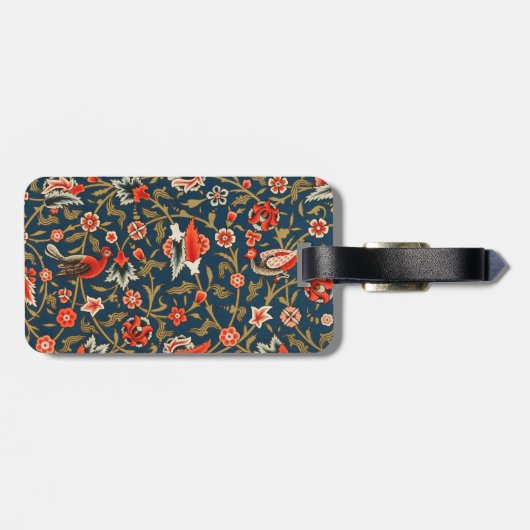 Vogel en bloem Perzisch blauw rood patroon Bagagelabel (Achterkant horizontaal)