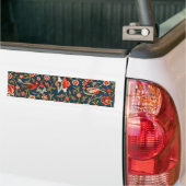 Vogel en bloem Perzisch blauw rood patroon Bumpersticker (Op Truck)