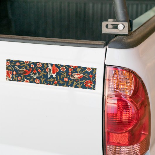 Vogel en bloem Perzisch blauw rood patroon Bumpersticker (Op Truck)