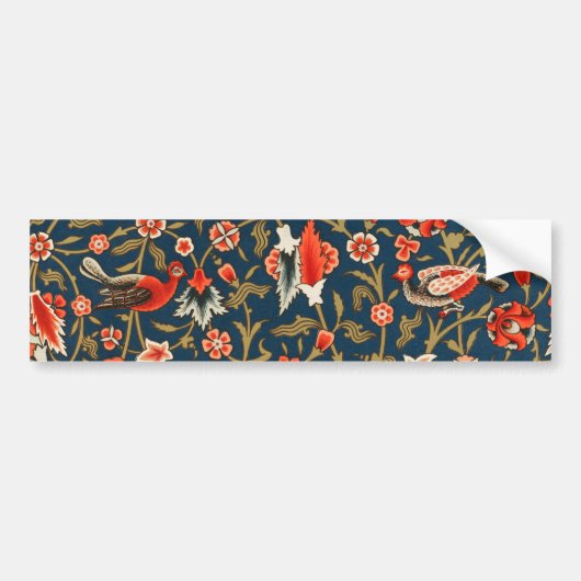 Vogel en bloem Perzisch blauw rood patroon Bumpersticker (Voorkant)