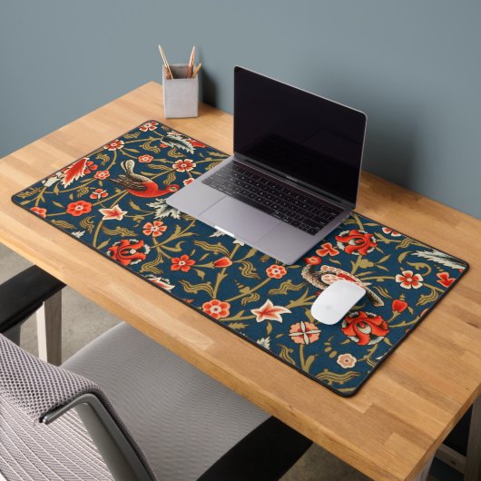 Vogel en bloem Perzisch blauw rood patroon Bureaumat (Kantoor 2)