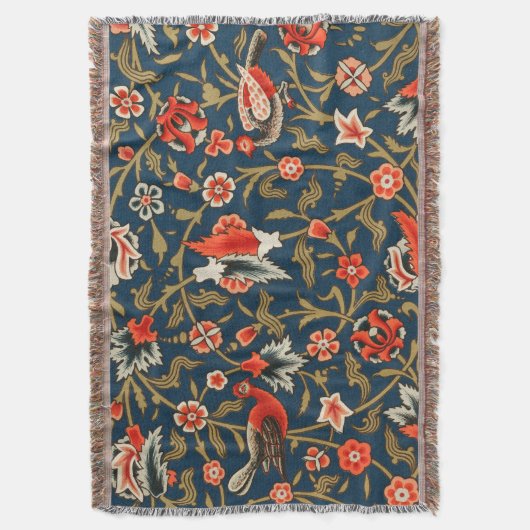 Vogel en bloem Perzisch blauw rood patroon Deken (Voorkant Verticaal)