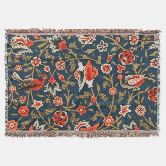Vogel en bloem Perzisch blauw rood patroon Deken (Voorkant)